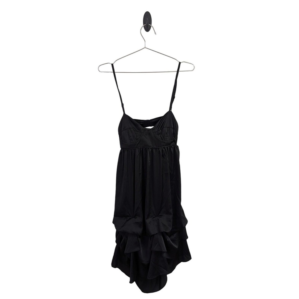 Vintage Charlotte Russe Slip Dress‎ Y2K Bustier Gathered Ruffles Satin Black S
